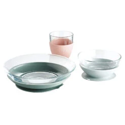 Beaba 3Pc Glass Suction Baby Feeding Set | Eucalyptus