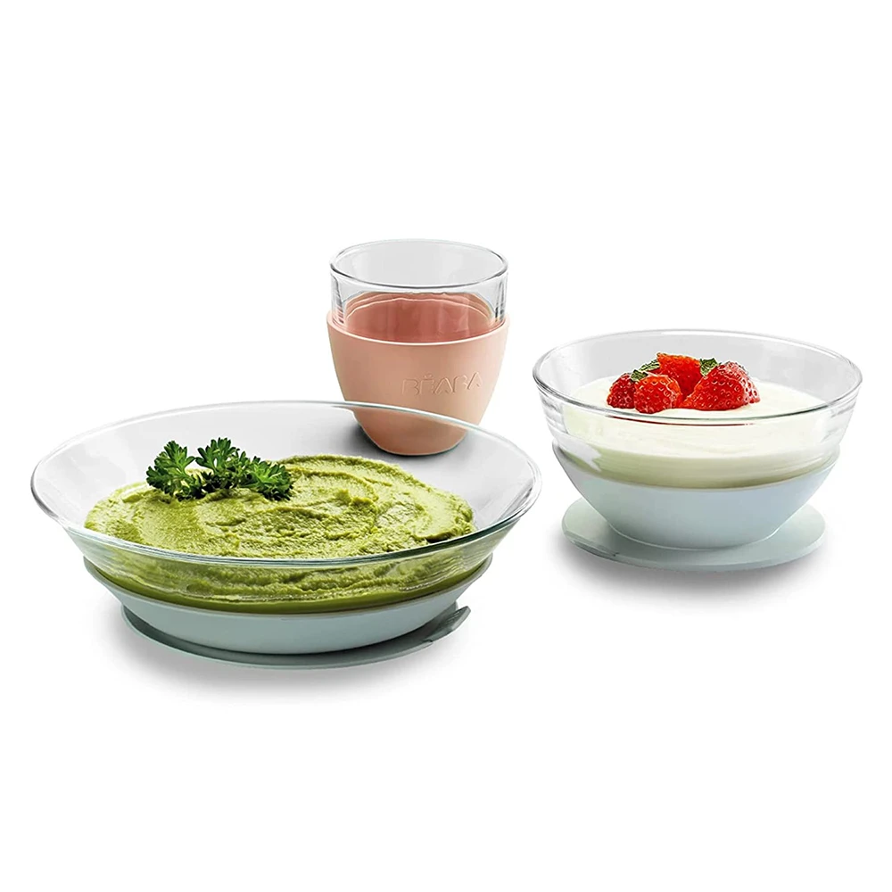 Beaba 3Pc Glass Suction Baby Feeding Set | Eucalyptus 2 Beaba 3Pc Glass Suction Baby Feeding Set | Eucalyptus - Imagen 2